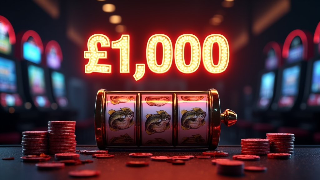 Casino bonus display with glowing 1000 figure and slot-themed visuals