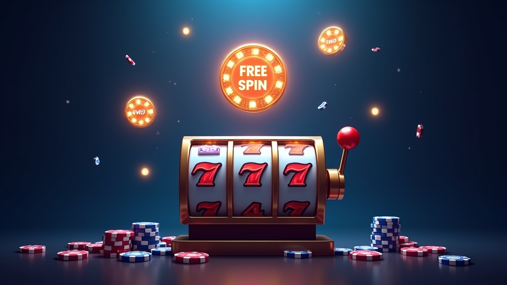 Slot machine scene with free spins and wagering meter in a dark casino
