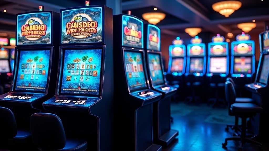 Comparing different Big Bass style slot demos in a dark casino setting